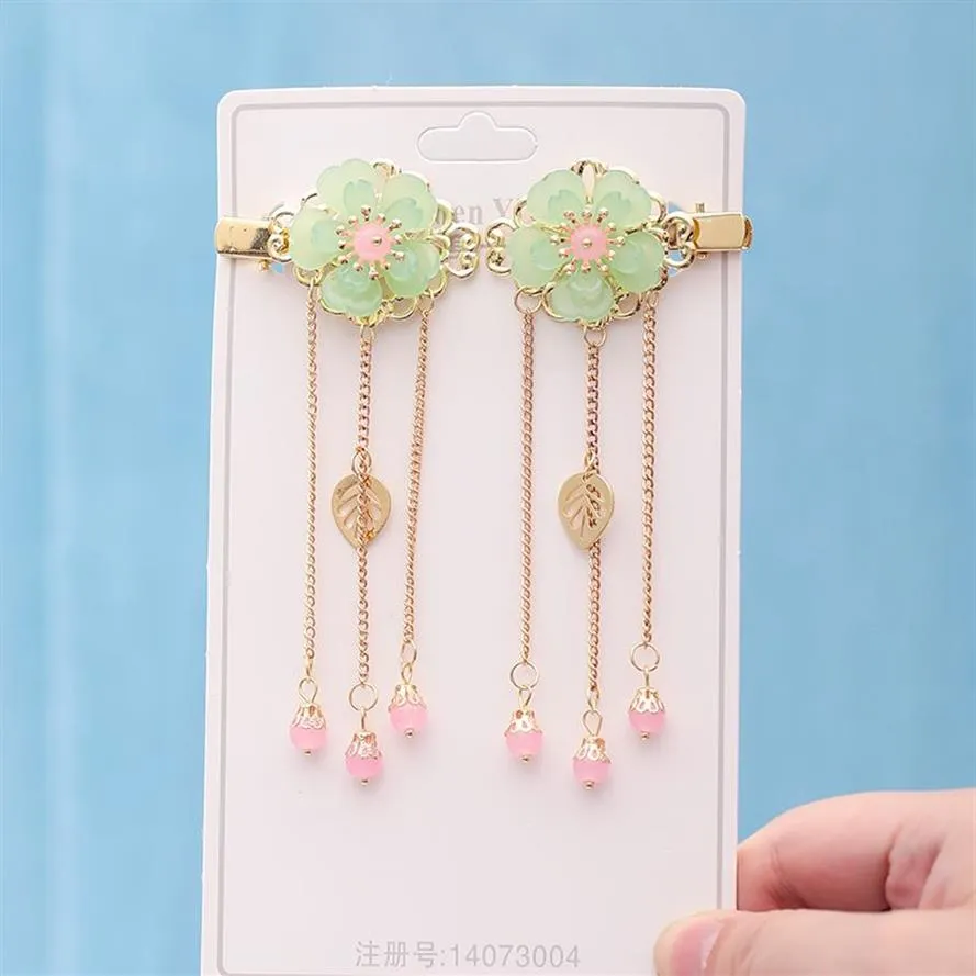 Forseven New Vintage Gold Color Long Tassel Pendant Hairgrips Clips Chines