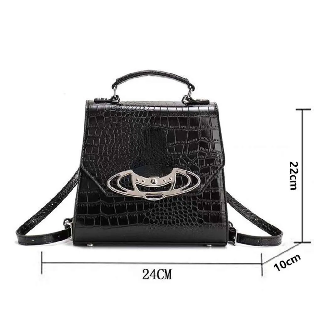 Crocodile ryggsäck Kvinnor axelväska vivi designer väska mode handväska metall planet dekoration kvinnors väskor punk y2k stil totebag