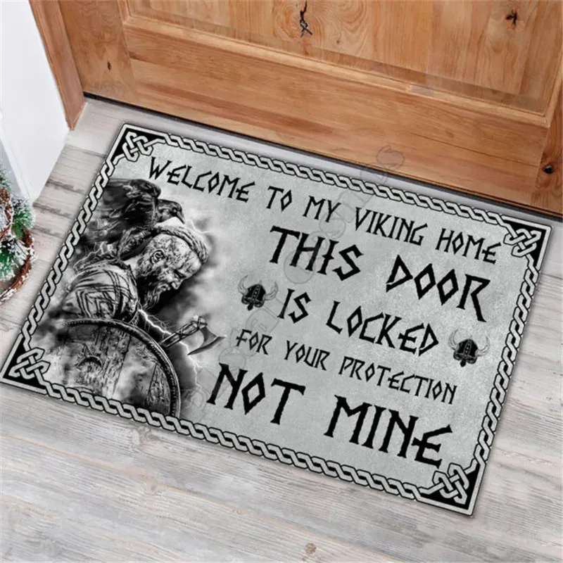 Mattor Viking Välkommen till mitt Viking -hem, kom ihåg House Doormat Non Slip Door Floor Mats Decor Porch Doormat 231006