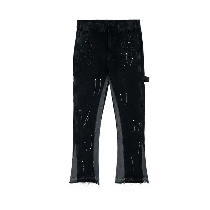 Jeans Patchwork peint pour hommes, pantalon évasé droit et décontracté, ample, Hip Hop, délavé, rétro, en Denim, pour Couple, 245f