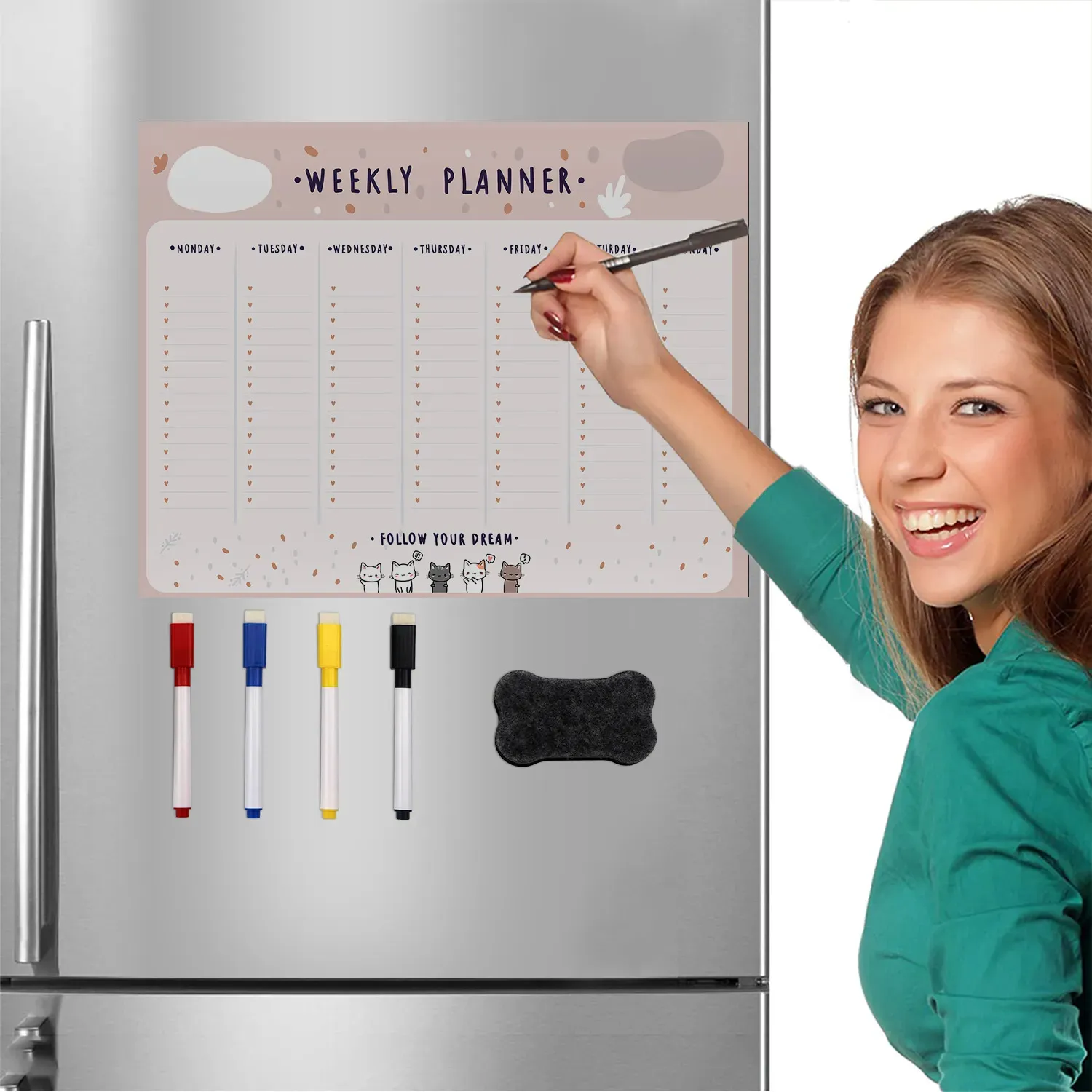 Fridge Magnets Magnetic Whiteboard Sticker Weekly Schedule Calendar Table Easy To Erase Message Drawing Board A3 Soft Refrigerator Sticke 231007
