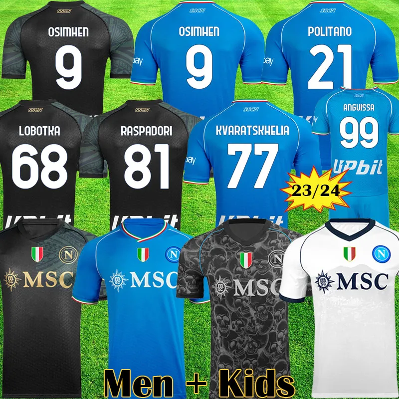 23 24 나폴리 축구 유니폼 할로윈 경기 Maglia Naples 2023 2023 2024 Zielinski Olivera Kvaratskhelia 어린이 축구 셔츠 Osimhen Raspadori SSC Napoli Maillots Foot