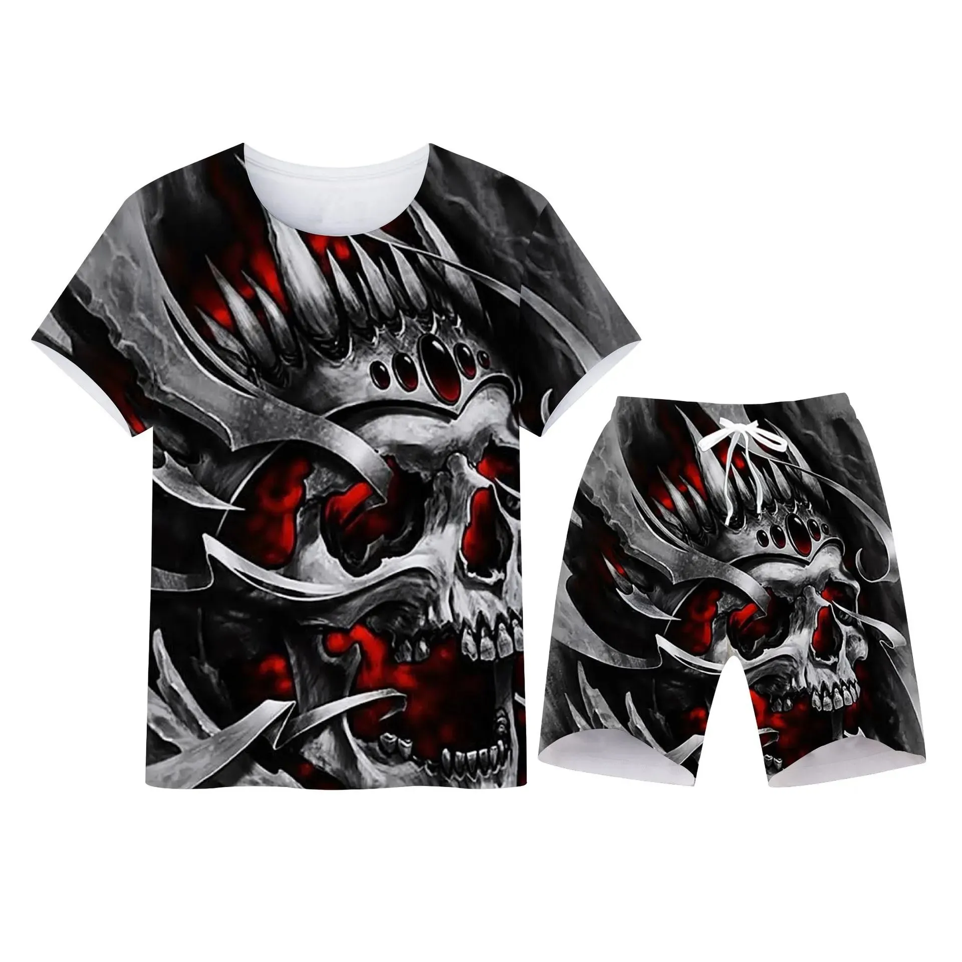 Nya modekvinnor / herr skräckskalle roliga 3D-tryck T-shirt / jogger shorts casusal tracksuit sets s-7xl