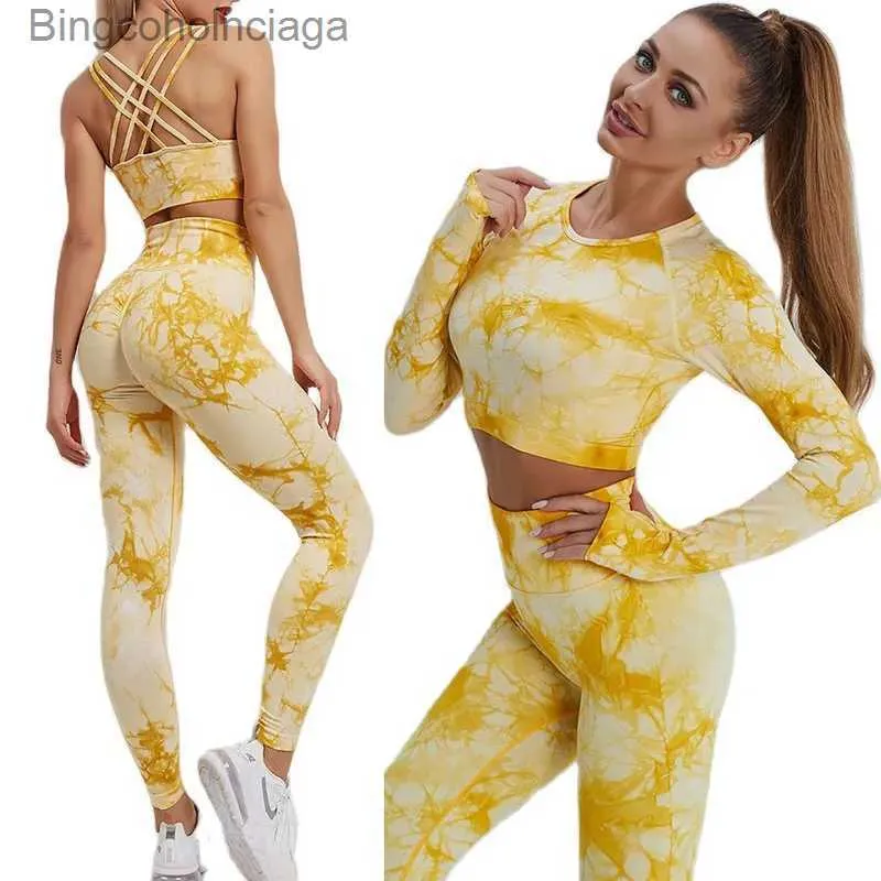 Active Sets Women's Yoga Set Tracksuit Fe Clothing Sexy New Tie-dye Sportswear High Waist Athletic Leggings Workout Bra Tight SuitsL231007