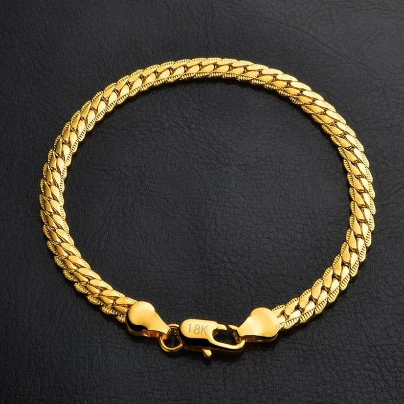 Kasanier hela män armband smycken 5mm bredd guldfärg 20 cm längd armband för män kedja trottoarkant new178q