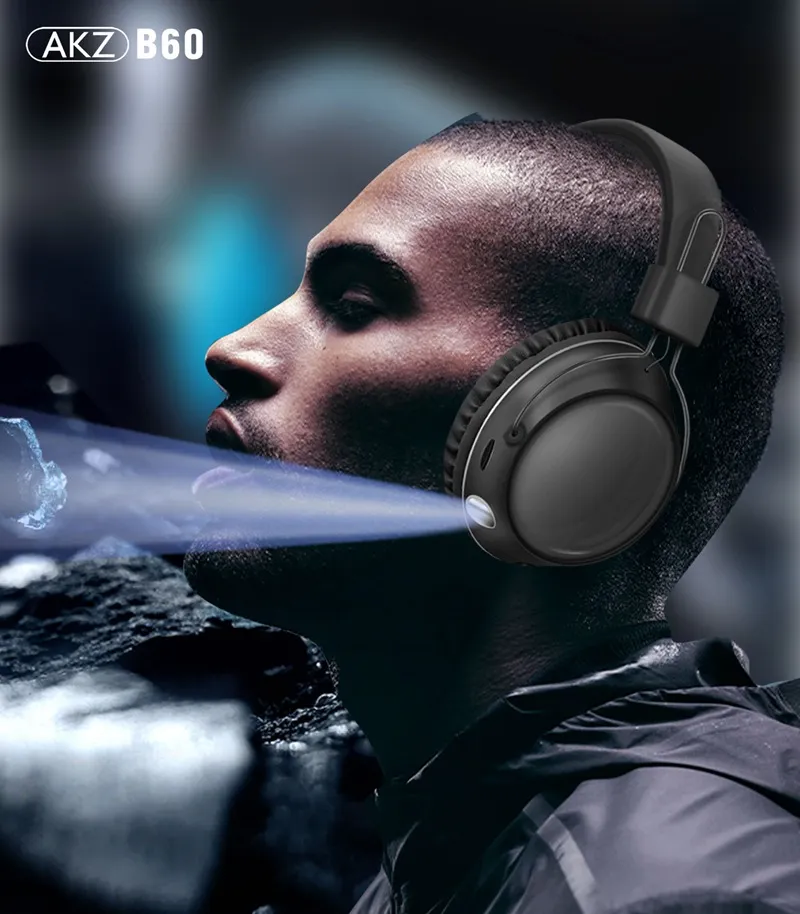 AKZ B60 Wireless Bluetooth Headphones with Illumination Mic, HiFi Sound ...
