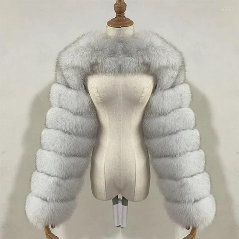 Fourrure de femme 2023 hiver chaud vêtements pour femmes rose blanc noir faux manteau et veste à manches longues moelleux haut court dames vêtements d'extérieur élégants