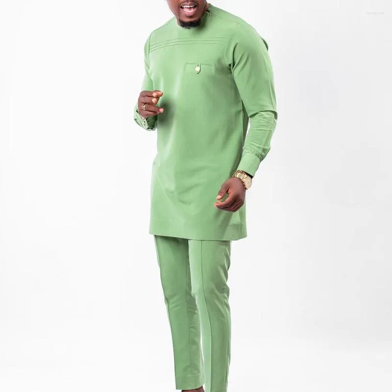 Męskie dresy eleganckie spodnie set set kurtka Dwukierunkowy solidny kolor Długie rękaw ślub społeczny w afrykańskim stylu etnicznym ubranie