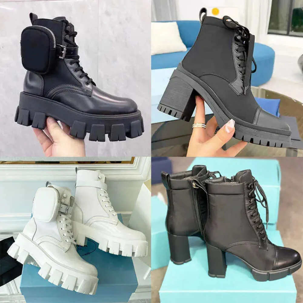 Designer Women Rois Boots Ankel Martin Boots Nylon Boot Military Inspired Combat Boots Nylon Bouch fästa vid ankelplattformen Women High Heels Shoes With Box No43