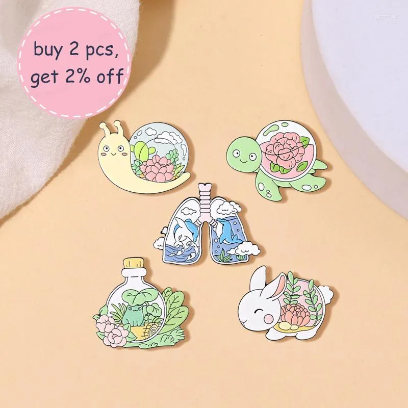 Brooches Creative Cartoon Tortoise Snail Whale Frog Metal Enamel Brooch Nature Plant Badge Trendy Lapel Jewelry Gift For Kids