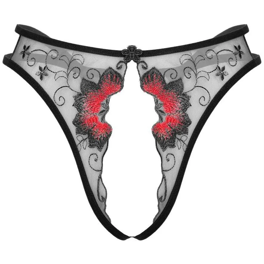 Pizzo con apertura sul cavallo Perizoma Lingerie Intimo erotico Donna Maglia perizoma trasparente Vita bassa Mutandine senza cavallo G-string ricamato W218E