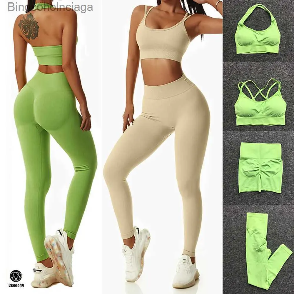 Active Sets Thicken 2023 Seamless Gym Wear Forcus Yoga Sets Workout Fe Sports Bra Shorts Outfits Active Wear Clothes for Women SuitsL231007