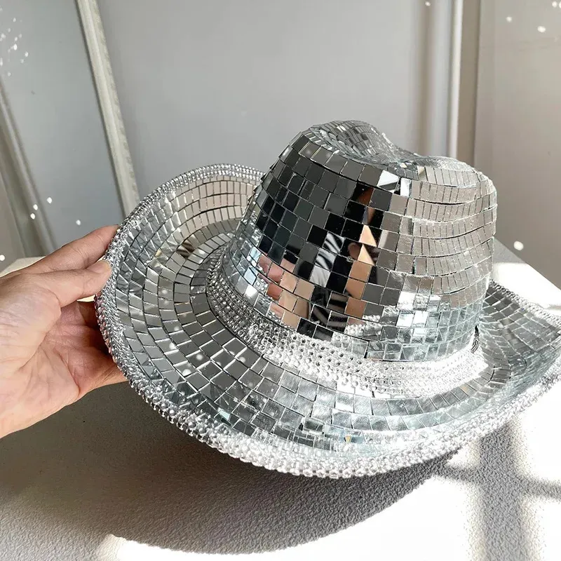 Chapeaux de fête Disco Ball Cowboy Hat fait à la main personnalisé miroir  verre Cowboy chapeau pour fête rassemblement spectacle Rave mode Disco Ball