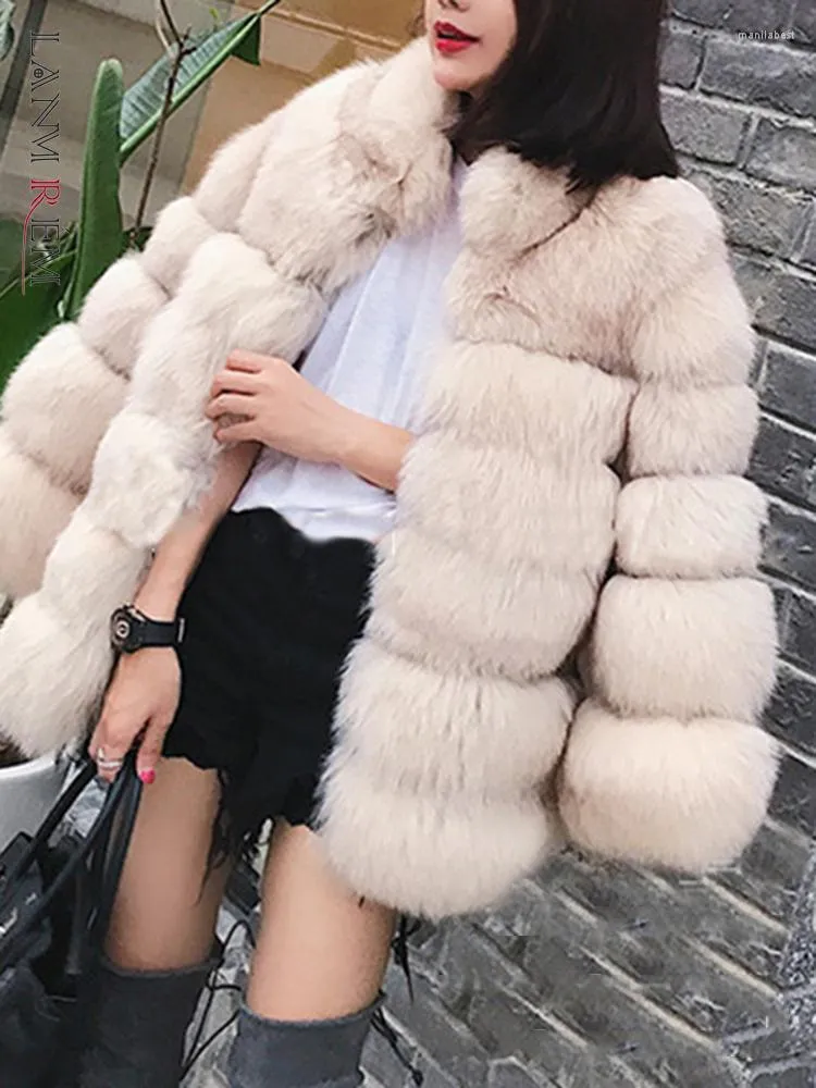Casaco de imitação de pele feminina lanmrem cor sólida mangas compridas jaquetas falsas moda 2023 outono e inverno 21808