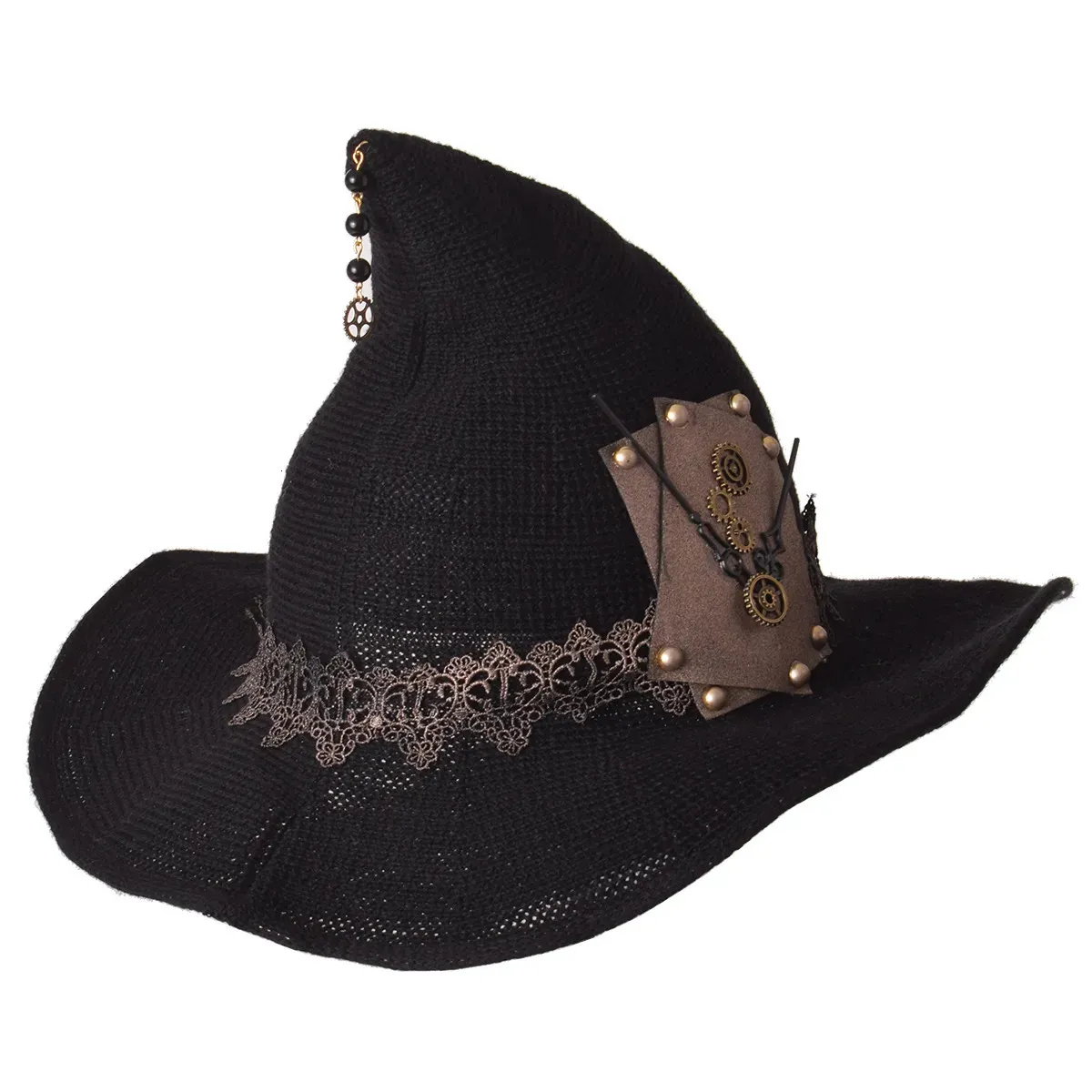 Hexenhut Strickmütze Für Damen – Warme Wollmütze Mit Drahtkrempe Für Halloween, Cosplay & Alltag