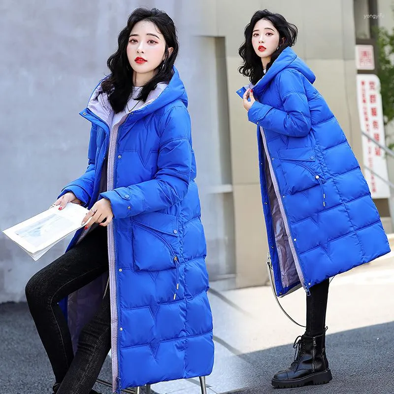 Women's Trench Coats Winter Fashion Mid Length Hooded Long Sleeve Slim Fit Bright Face Thickened Warm Cotton-Padded Clothes Coat Trend