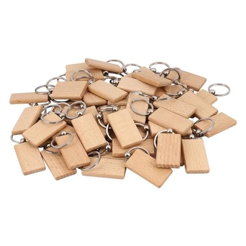 Llaveros Lanyards 50 Llavero de madera en blanco Rectangar Key ID se puede grabar DIY Drop Entrega Accesorios de moda OTNH9