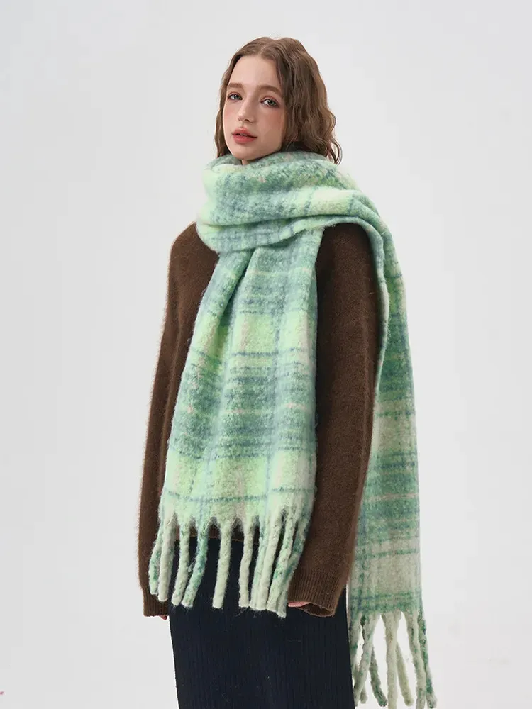 Écharpes Écharpe d'hiver Femmes Cachemire Chaud Pashmina Vert Plaid Femelle Wraps Épais Doux Bufanda Glands Châle Longue Étole 231007