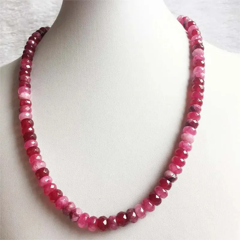 Pendant Necklaces Rare 5*8MM Faceted Red Ruby Necklace Vintage Natural Stone Jewelry Elegant Exquisite Beaded Chain Choker Collier 231005