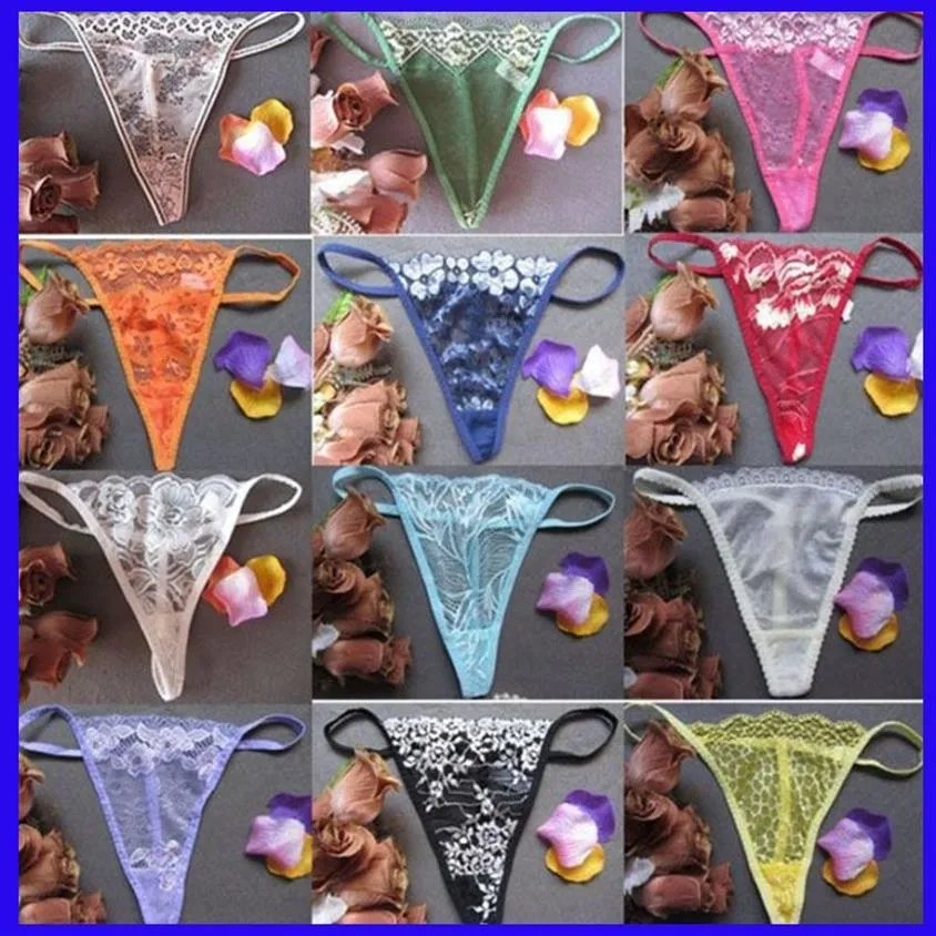 Womens Sexy Lace Panties T-Back underwear women Net yarn transparent G-String thongs lingerie see through underpants236v