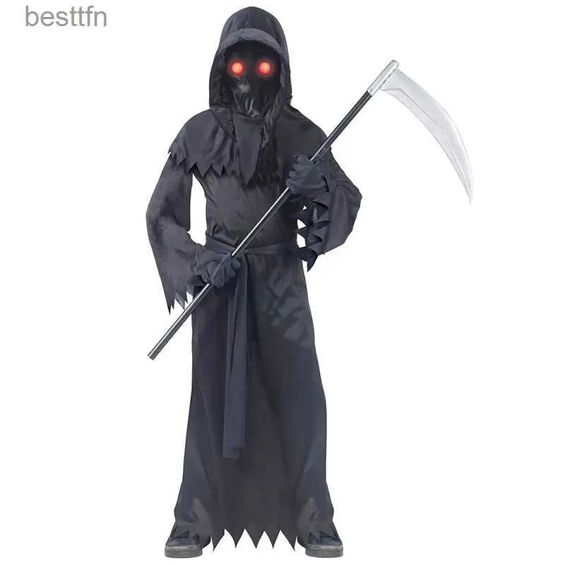 Tema Kostüm Çocuk Py Kırmızı Gözler Soluyor ve Out Phantom Grim Reaper Karanlıkta Koyu Geliyor Cosplay Kids Cadılar Bayram