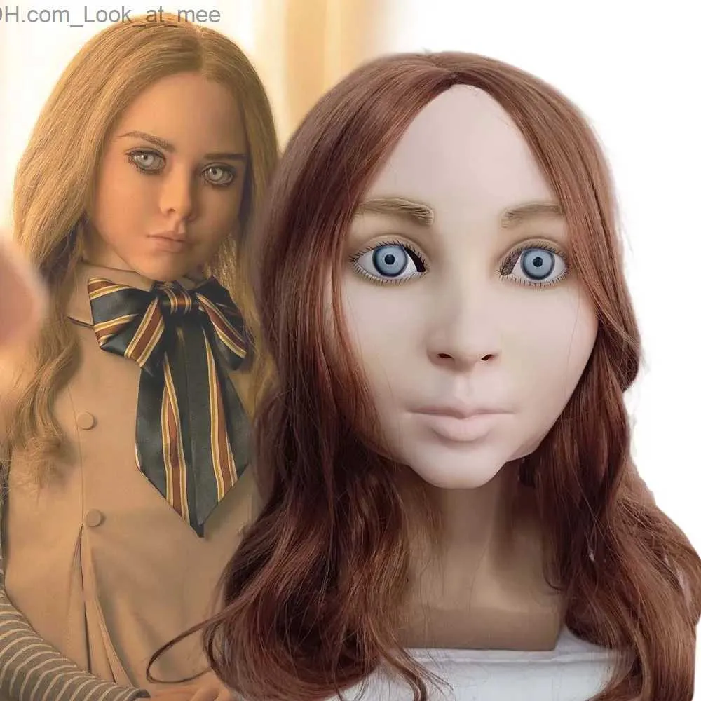 M3GAN Cosplay Mask with Wig Halloween Costume, Movie Character Headgear,  Terror Latex Helmet, Party Masquerade Dress Up Props, Adult Size