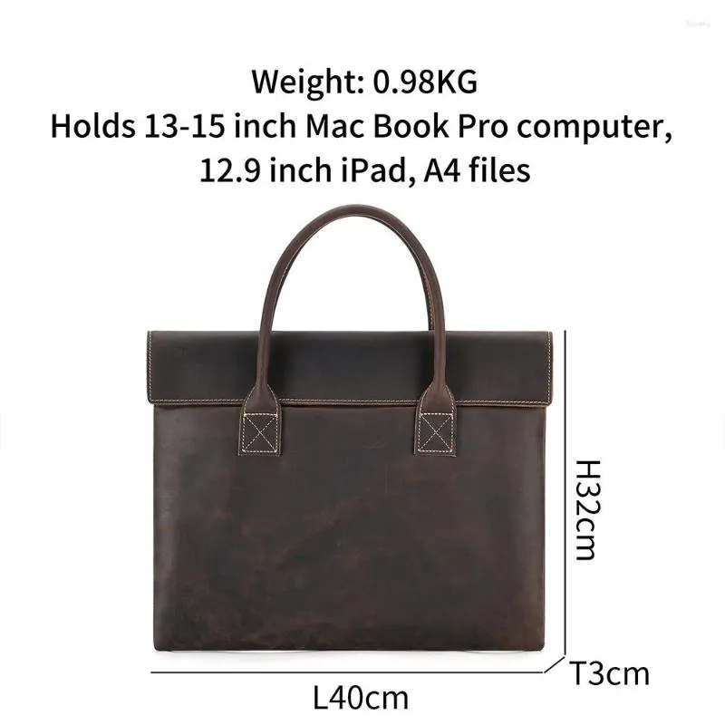 BRESCASES CRAZY HORSE LEATHER MEN PRORECAFE Vintage Male Portfolio Laptop Office Business Work Bag Minimalist Handbag Tote