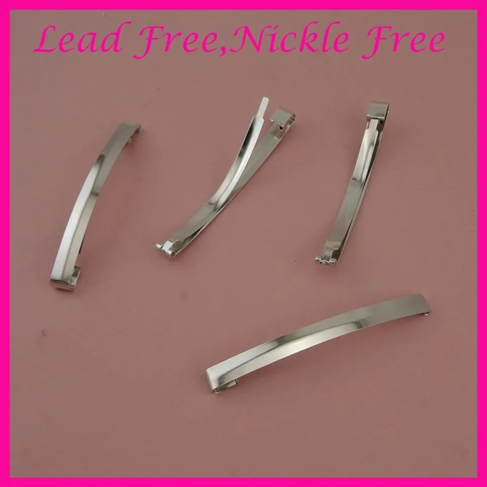 20PCS Silver Finish 8mm 9 0cm Plain Metal Slide Hairclip at lead and nickle metal hair barrettes snap hairpins211e