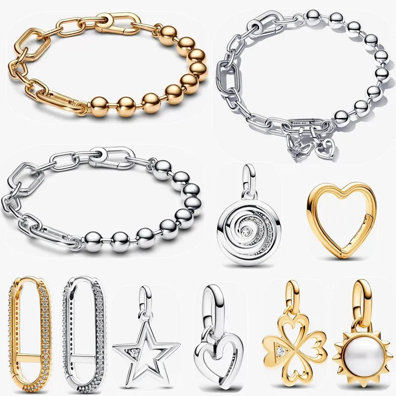 2023 outono novo charme contas pulseiras para mulheres noivado casamento moda brinco pingente designer jóias presente diy caber pandoras me coração borboleta pulseira conjunto