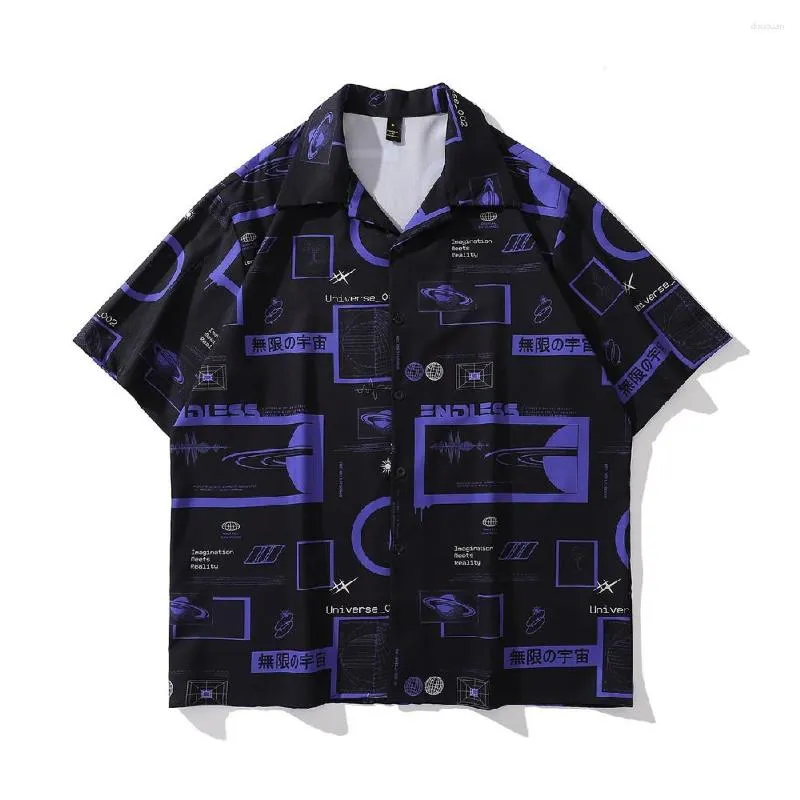 Chemises décontractées pour hommes Univers Imprimer Blouses surdimensionnées Vintage Goth Esthétique Noir Vacances d'été Hawaii Tops Streetwear Vêtements masculins