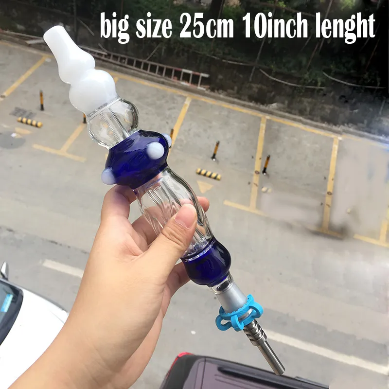 큰 크기 10 인치 유리 봉 키트 물 담뱃대 14mm 조인트 DAB 밀짚 오일 굴착 NC 세트 흡연 워터 파이프 수컷 티타늄 팁
