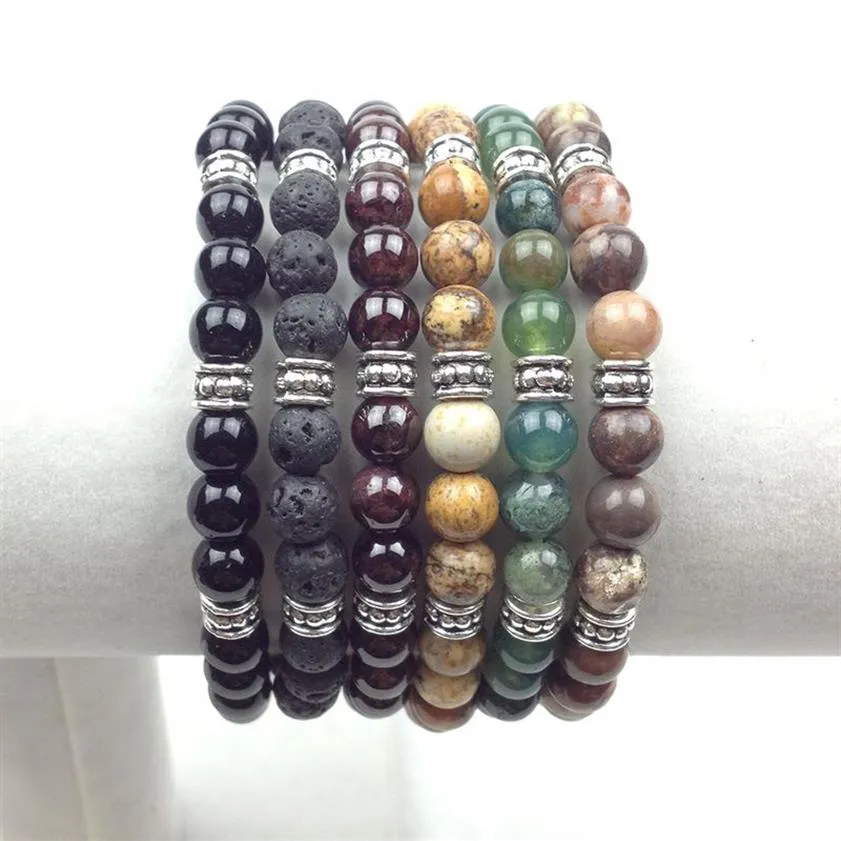 SN0619 Man Yoga Bracelet 6mm lava jasper india agate onyx garnet Nutural Stone Bracelet Luck Jewelry Wellbeing Balance Bracelet271R