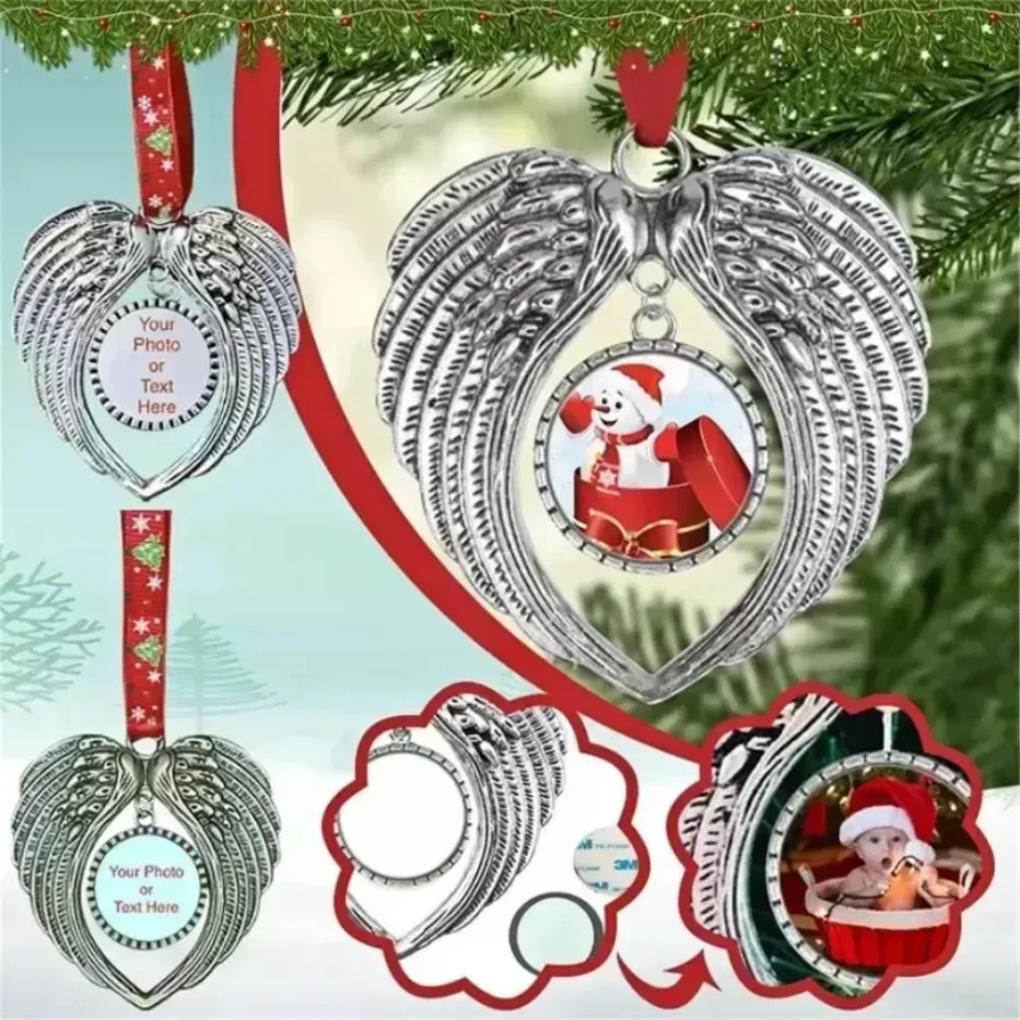 Christmas Decorations Sublimation Blanks Angel Wings Shape Pendent Hot Transfer Printing Xmas DIY Consumables Supplies