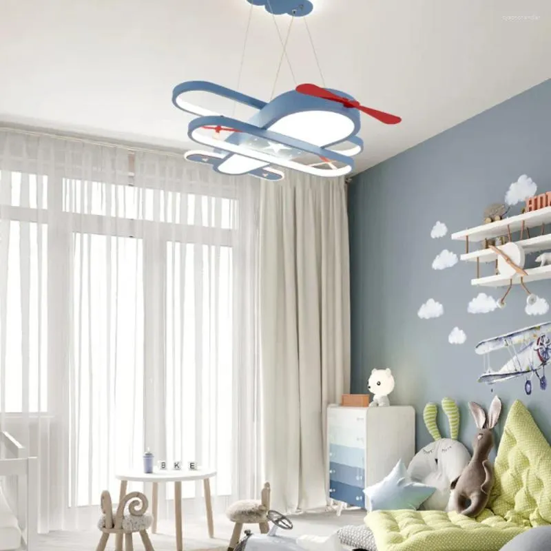 Hanglampen Kinderkamer Kroonluchter Modern Minimalistisch Creatief Cartoon Vliegtuig Jongens en Meisjes Blauwe Slaapkamer Plafondlamp