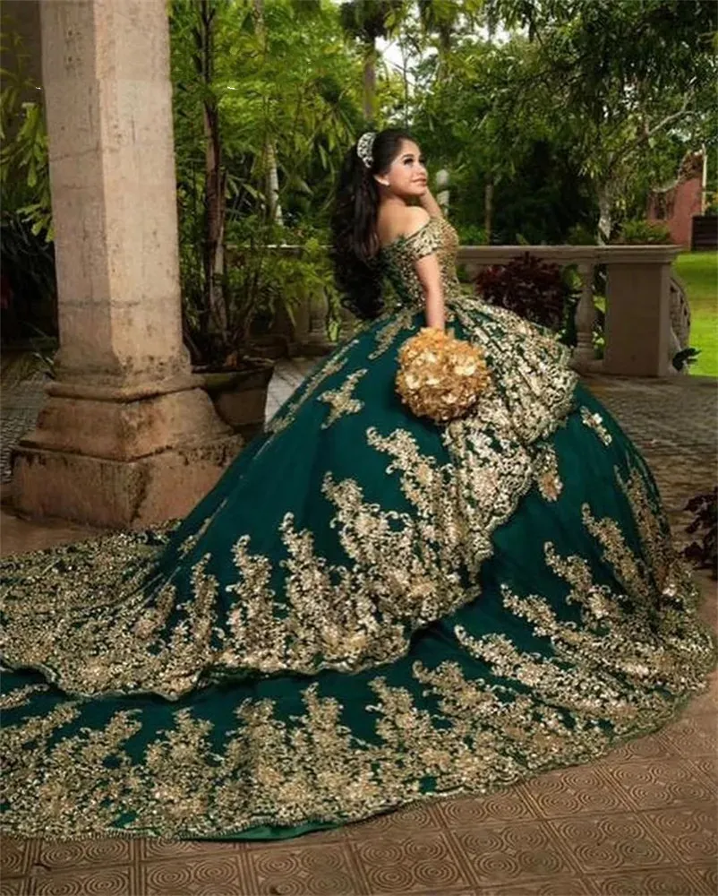 elegant green and gold dress Green Satin with Gold Lace Off Shoulder Long Evening Dress, Green Prom Cutedressy