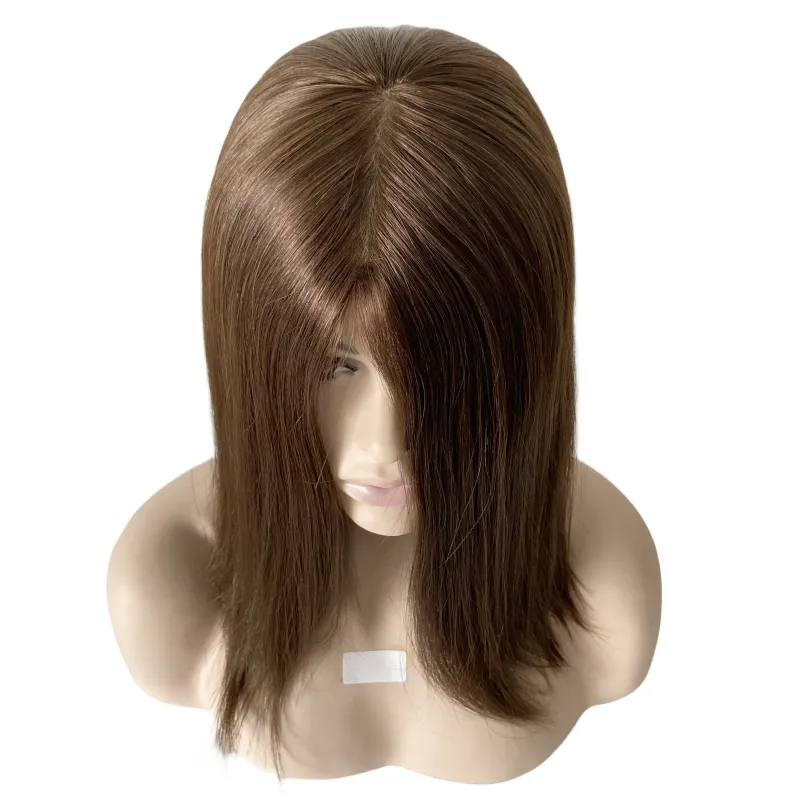 Perruques juives de la meilleure qualité 40,6 cm, cheveux humains vierges européens, couleur marron #4, perruque casher, densité 130 %, style Bob, 4 x 4, perruques juives en soie pour femme blanche