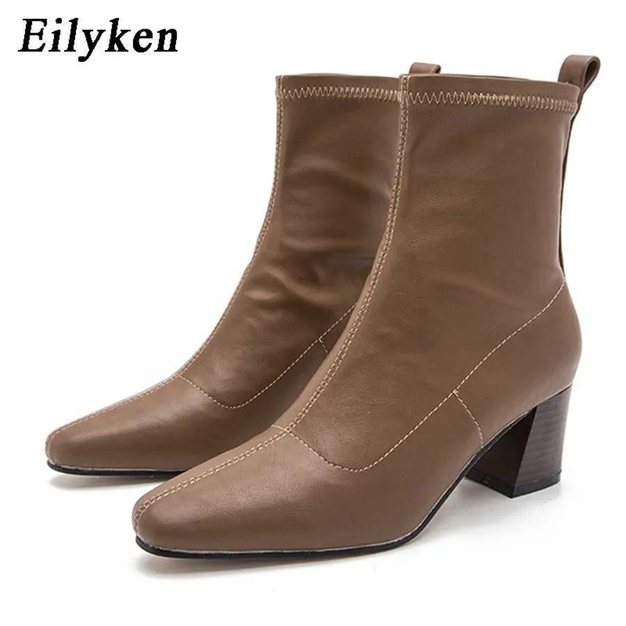 Svartbrun Autumn Winter Ankle Boots For Women Soft Leather Female Square Heels Elastic 230922
