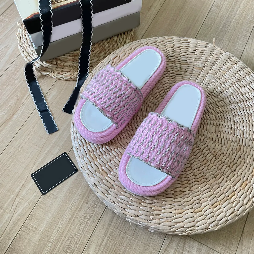 Dames Slippers met platte bodem Gebreide wollen pantoffels Meerkleurig Geweven Dames Thuis Slippers Casual Sandalen Zomer Mode Binnen Casual Schoen 35-41