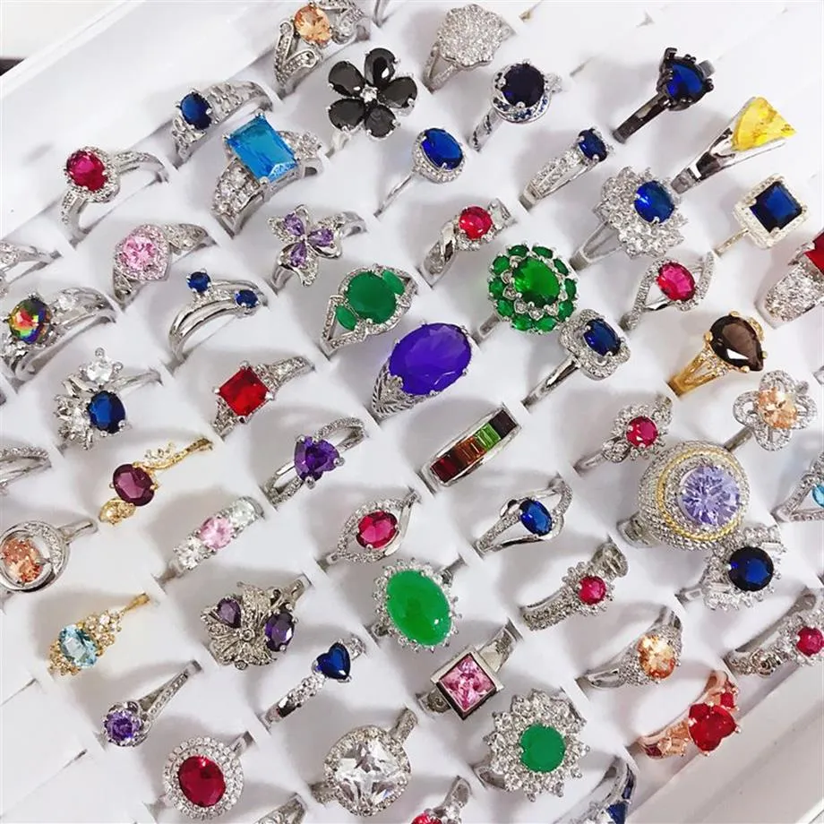 Micro Inlaid Semi-Precious Stone Rings Colored Zirconium Ring Real Gold Plated Without Fading Fashion 925 Mixed Batch Female253P