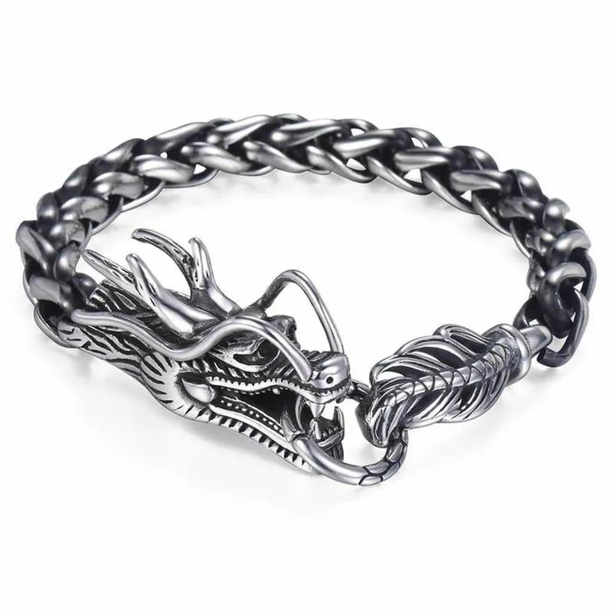 Davieslee Dragon Head Men's Bracelet Male 316L Stainless Steel Bracelet Wheat Link Chain Punk Jewelry 9mm 21 5cm DLHB450 2106289v