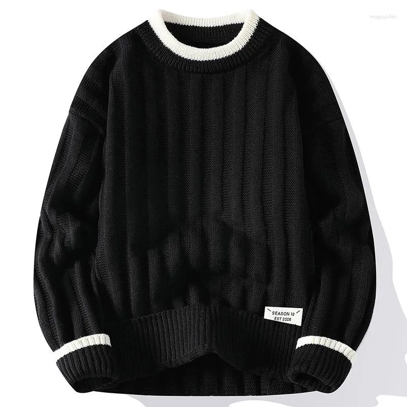2023 Winter Mens Black Color Block Sweater With Elastic Knit
