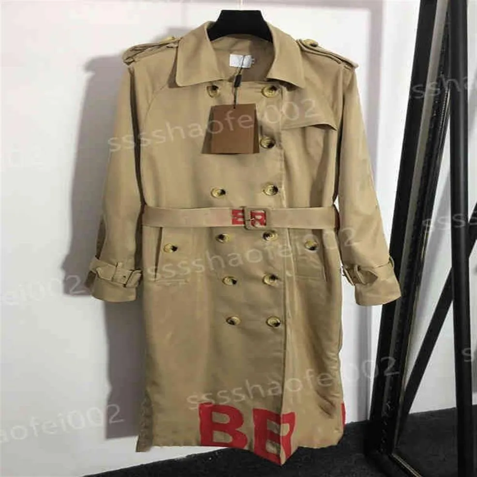 Trench Coat Designer Jaqueta Luxo Mulheres Casacos Bbr Red Letter Logo Imprimir Slim Longo Outono e Inverno Jaquetas Forro Com Clássico P231P