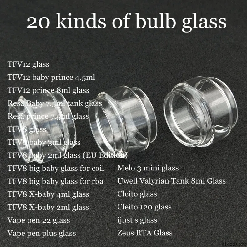 Fat Extend Replacement Bulb Bubble Glass Tube for prince Resa TFV8 big baby X-baby pen 22 plus Valyrian Cleito 120 ijust DHL