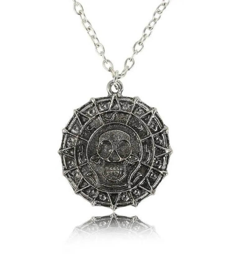 Movie Jewelry Pirates Necklace Vintage Bronze Silver Designer Skull Coin Pendant Necklace Men Gift Souvenirs Party Friendship Gift4118577