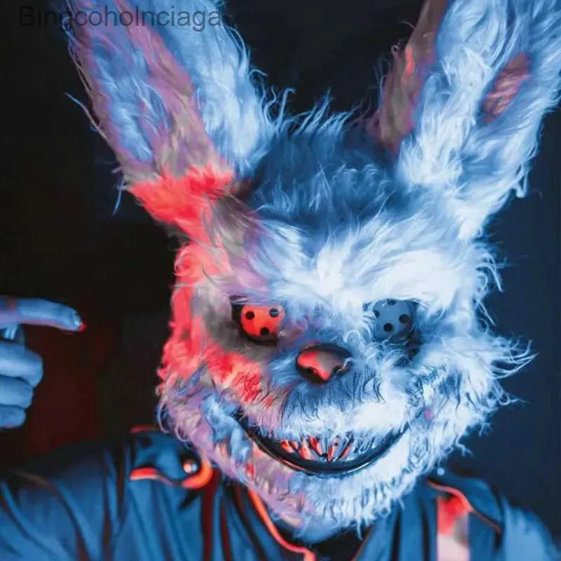 Costume à thème Masque de lapin en peluche sanglant Masque de festival de fantômes d'Halloween Réaliste Ours sanglant Couvre-chef Performance Prop Halloween Horreur MaskL231008