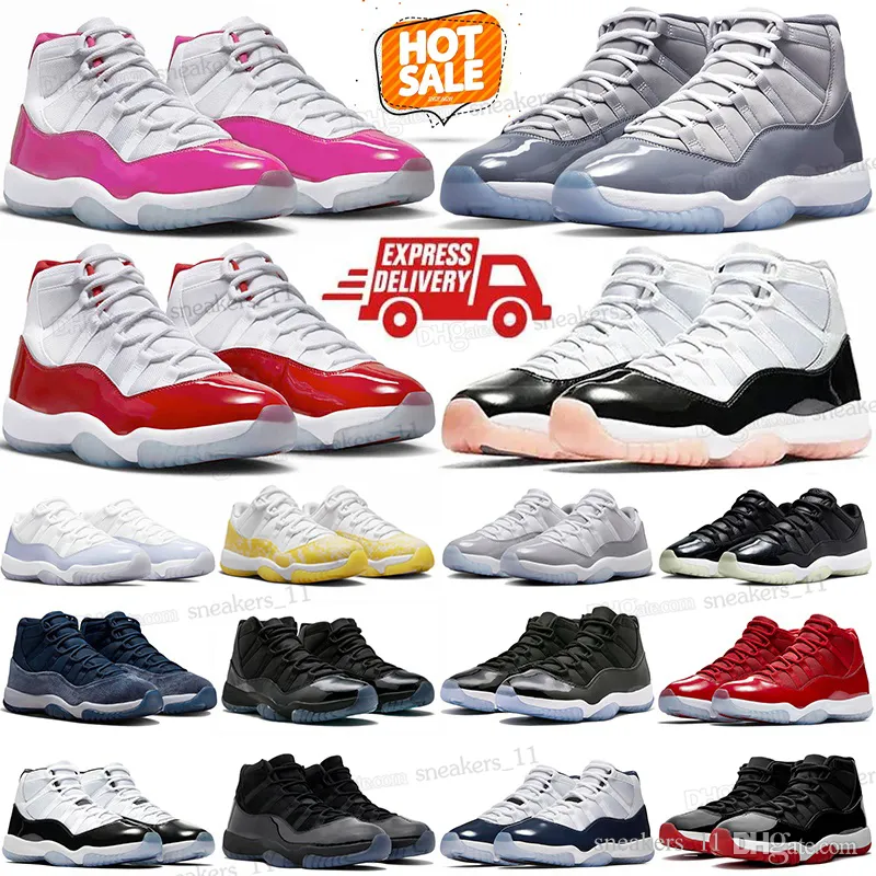 11 butów do koszykówki mężczyźni kobiety 11s Wdzięczność DMP Cherry Cool Cement Grey Hoded Low Neapolitan Pink 25. rocznica żółtych wężowych trenerów