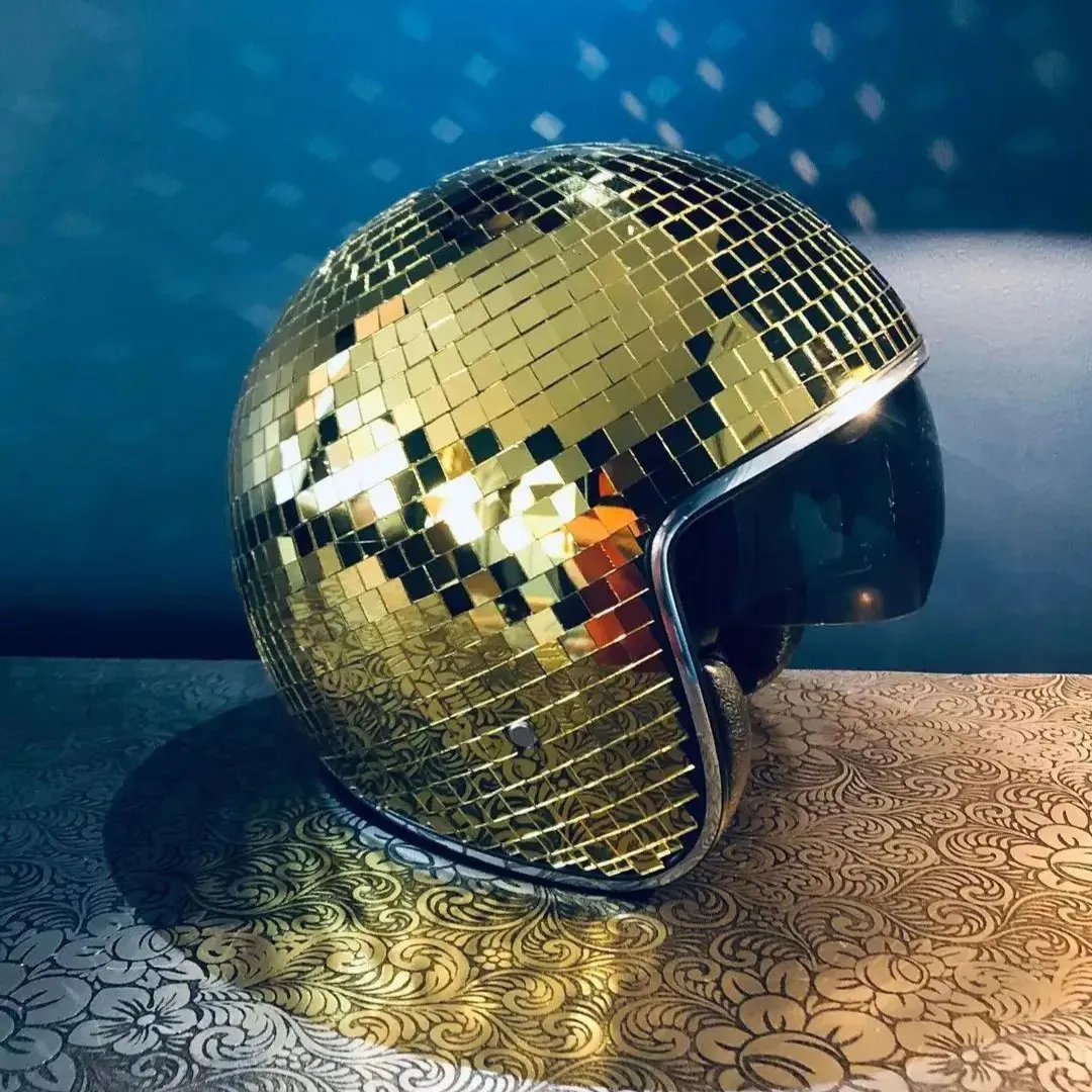 Costume Disco Helmet Mirror Disco Ball Helmet Silver Glitter