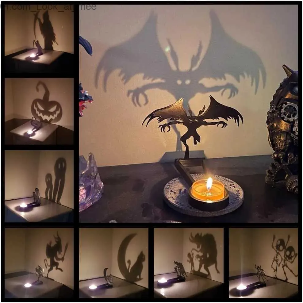 Party Masks Funny Shadow Candle Holder Home Tablett Dekorativ Tealight Candle Stands Halloween Horror Atmosphere Projection Ornament Q231007