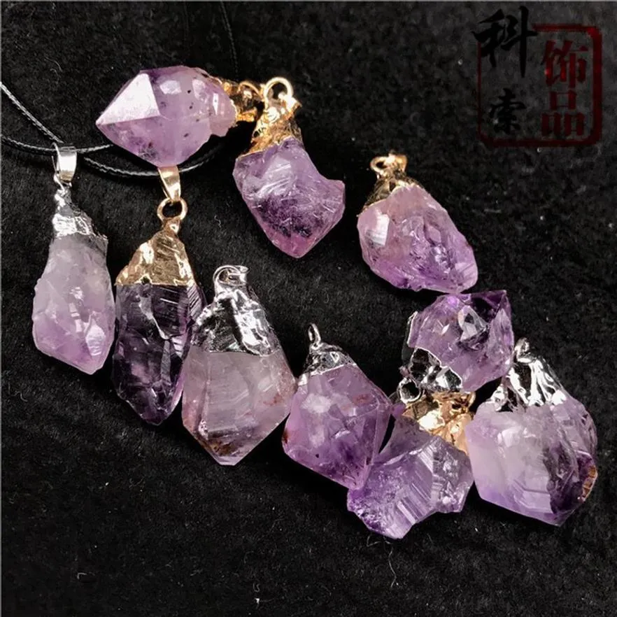 Original Amethyst Stone Pendant Halsband Natural Healing Chakra Crystal Unisex Pendant Necklace Whole324G