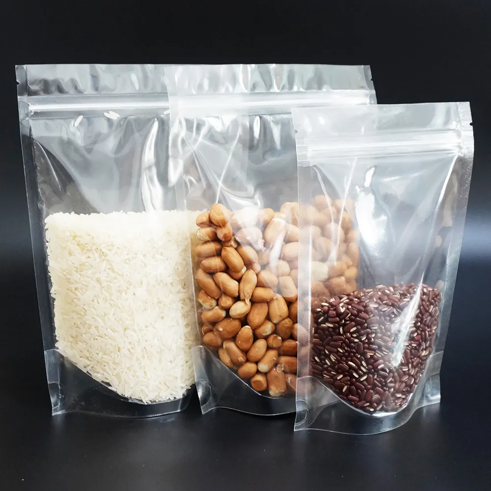 Food Storage Bag Zipper Top, 16*24cm Stand Up High Transparency Plastic Zip Seal Bags, Reusable Rice Pouch, All Clear Salt Doypack, Coffee Bean Packing Sack